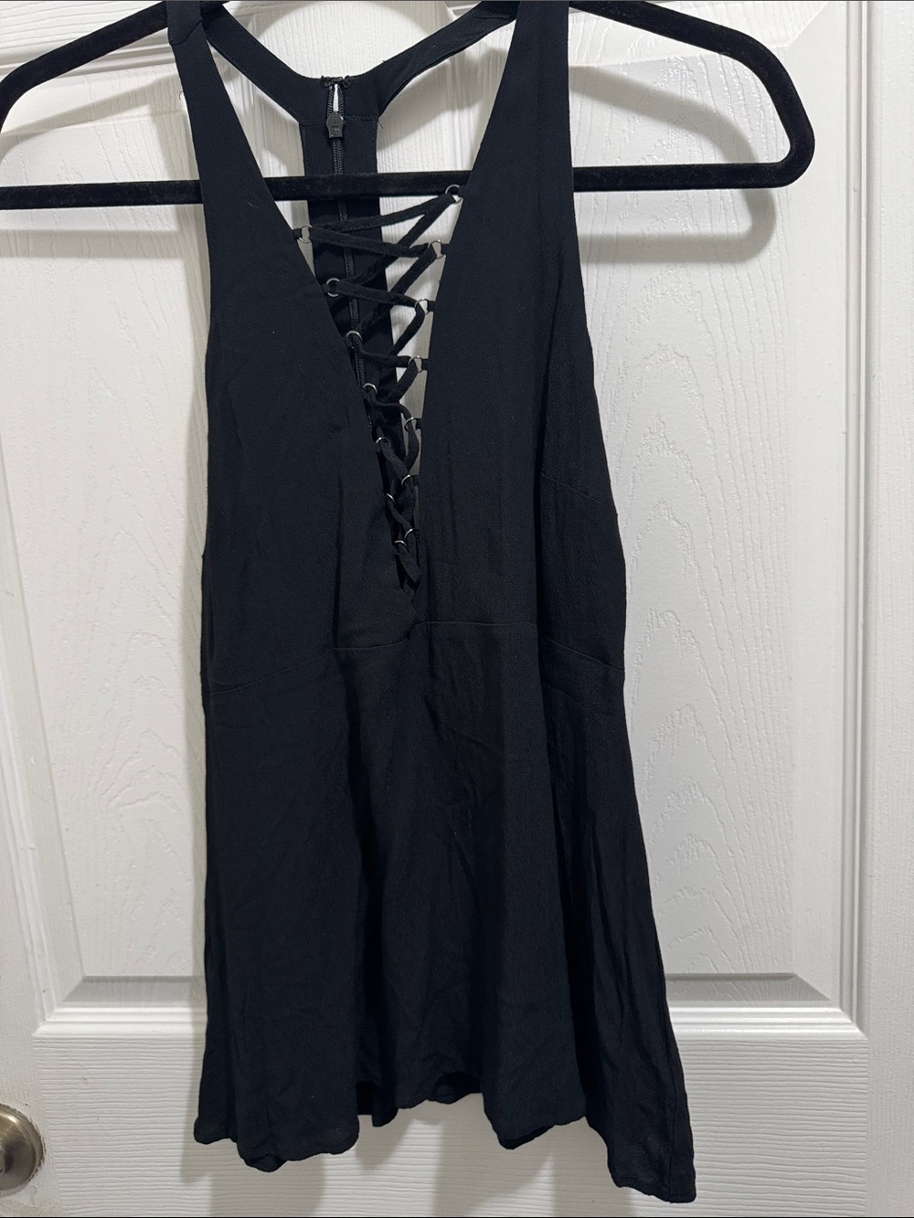 Black Lace-Up V-Neck Women's shirt Express